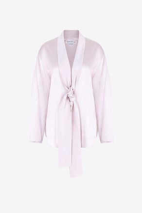 Victoria Beckham Satinbluse mit V-Ausschnitt und Schalkragen
