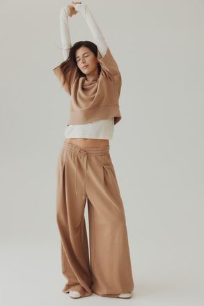 H&M Pleat-detail drawstring pants in Dark Beige at Nordstrom, Size X-Large