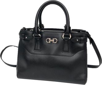 Ferragamo Black Leather Shoulder Bag Tote Bag (Pre-Owned)