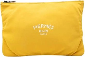 Herm&egrave;s Pre-owned Embossed Clutch - Dames - Pre-owned - Geel - Maat: ONE Size Polyamide