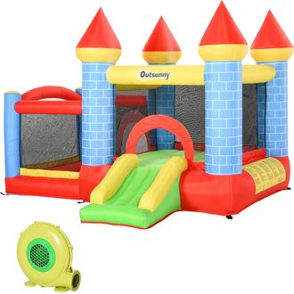 OUTSUNNY Castillo Hinchable Infantil Con Tobog&aacute;n, Colch&oacute;n De Aire, Bomba Y Bolsa De Transporte, Para Uso Interior Y Exterior, 280 X 260 X 210 Cm, Multicolor