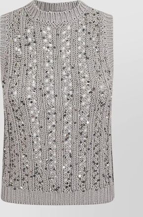 PESERICO sleeveless cotton tape knit top sequins