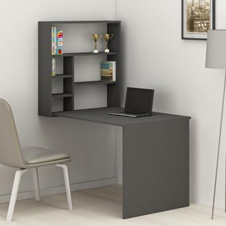 Dmora Escritorio Veglio, 5 Estantes, 6 Compartimentos, Con Librer&iacute;a, 59x90x74h Cm Negro Antracita