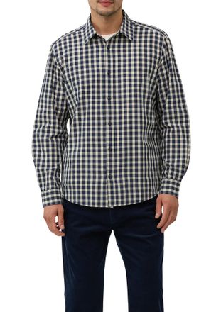 s.Oliver Langarmhemd S.OLIVER, Herren, Gr. XL, N-Gr, blau (blau check), Web, Obermaterial: 100% Baumwolle, kariert, regular fit taillenbedeckt, Manschette, Hem