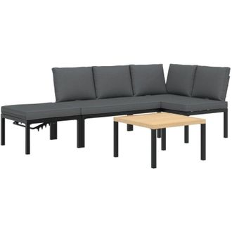 vidaXL Set De Sof&aacute;s De Jard&iacute;n Con Cojines 4 Piezas Aluminio Negro Vidaxl