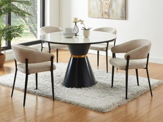 Vente-Unique Sedia con braccioli in Tessuto e Metallo Nero Beige - Lotto di 2 - AVRELA