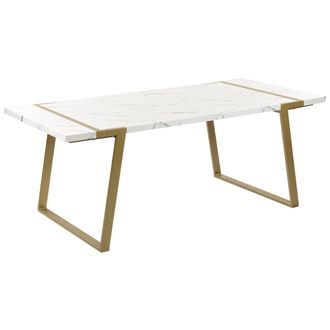 Beliani Beliani - Mesa De Comedor Blanco Dorado 200 X 90 Cm Mdf Efecto M&aacute;rmol Patas Metal Martynika
