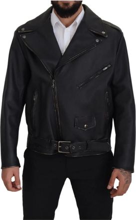 Dolce & Gabbana Elegante zwarte leren motorjack - Heren - Leren en Su&egrave;de Jassen - Zwart - S - Leer - Jassen