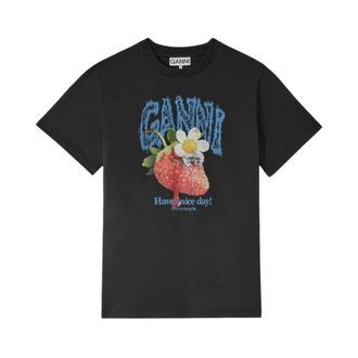 Ganni T-Shirts, female, Black, Size: XS Basic Cotton Jersey T-Shirt