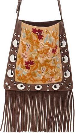 Valentino Garavani Small Nellc&ocirc;te Fringe Stud Embroidered Crossbody Bag in Brown/black at Nordstrom