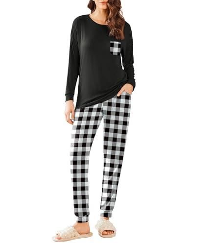 iClosam Pyjama Femme Hiver Coton Ensemble de Pyjama Chaud col V