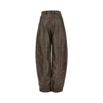 Pinko Pinko - Papavero Broek - Dames - Broeken - Bruin - Maat: XS Leer