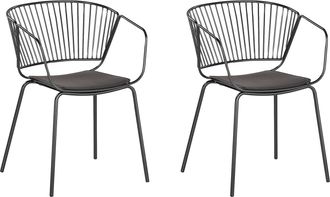 Beliani Conjunto De 2 Sillas De Comedor Dise&ntilde;o De Alambre Metal Negro Asiento De Piel Sint&eacute;tica Negra Estilo Industrial Rigby
