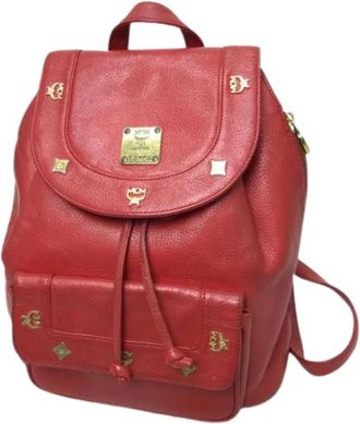 MCM Pre-owned Leren Rugzak - Dames - Vintage Rugzakken - Rood - ONE Size - Leer - Vintage