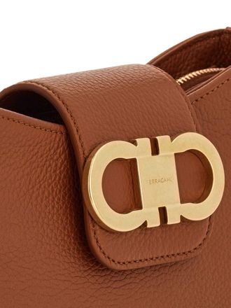Ferragamo Gancini Calfskin Leather Shoulder Bag - Cognac