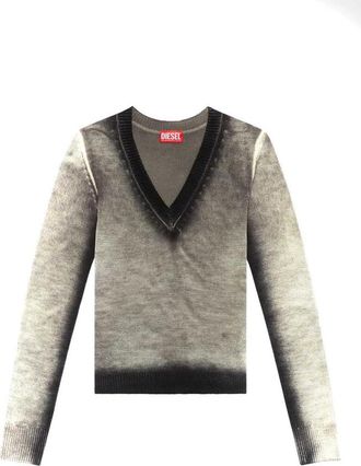 Diesel V-hals Truien - Dames - V-hals truien - Grijs - L - Wol - Truien & Vesten