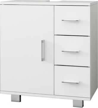 ML Design Ml-design Armario Base De Lavabo 60x60,8x33 Cm Blanco Mueble De Suelo Tablero De Madera Mdf Estante Para Base De Ba&ntilde;o Moderno Multifuncional Con 1 Pue