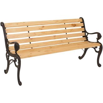 Hhg Hhg - Banco De Jard&iacute;n 444, Banco De Parque Banco De Madera De 3 Plazas, Hierro Fundido Madera De Pino, 164cm, Naturaleza