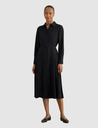 Hobbs London Ginny Belted Pleated Midi Shirt Dress in Black at Nordstrom, Size 14