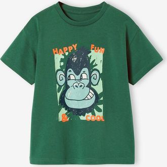 Vertbaudet T-Shirt mit Tierprint Jungen, mit Recycling-Baumwolle tannengr&uuml;n