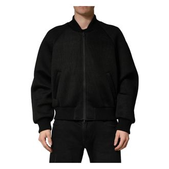 Dolce & Gabbana Bomber Jackets, male, Black, Size: M Nylon Plate Bomber Jacket