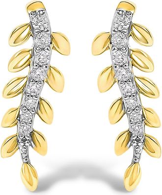 House of Brilliance 14K Yellow Gold 1/10 Cttw Diamond Leaf Drop Stud Earrings at Nordstrom