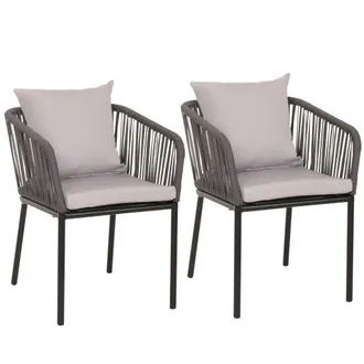 Hhg Nunca Usado] Juego De 2 Sillas De Jard&iacute;n Hhg 616, Reposabrazos Para Exterior, Tejido De Cuerda De Aluminio Resistente A La Intemperie Cuerda, Antracit