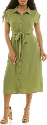 Nina Leonard Studded Cap Sleeve Midi Shirtdress in Soft Olive at Nordstrom Rack, Size X-Large