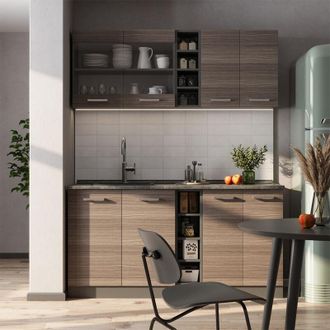 Vicco Cocina Para Solteros R-line, Gris Noble/antracita, 160 Cm Sin Encimera