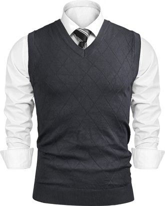 iClosam Mens Sleeveless Jumper Knit Vest Classic V-Neck Sleeveless Jumper Men Business Knitwear Waistcoat Tank Top