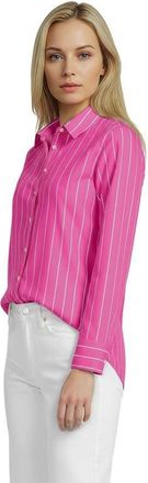 Lands End No Iron Supima Cotton Long Sleeve Shirt in Apple Blossom/white Stripe at Nordstrom, Size 27