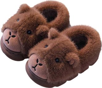 Generic Girls Slippers Winter Warm Fleece Lined Back Cover Capybara Slippers Cozy Home Footwear Non Slip Sole Soft Plush Memory Foam for Age 2 To 10 Years