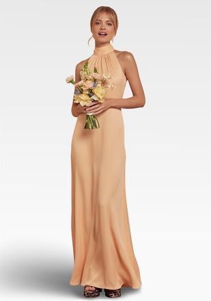 Maids to Measure Tilly Satin High Neck Bridesmaid Dress in Peach at Nordstrom, Size 14