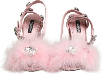Dolce & Gabbana Pink Sequined Ankle Strap Sandals Womens Shoes