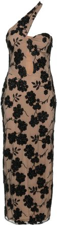 Rotate floral-beads midi dress - women - Polyester/Elastane/FSC Viscose/Recycled Polyester - 40 - Neutrals