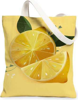 Generic Lemon Canvas Tote Bags, Fresh Fruit Design Reusable Bags, Summer Vibrant Lightweight Washable Shoulder Strap Canvas for Tra, Yellow, 13x15 Inch