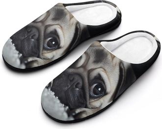Generic Cute Cartoon Pug Dog Womens Slippers Warm House Slippers Indoor House Shoes with Anti-Skid Rubber Sole