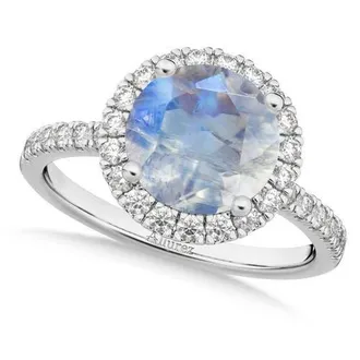 Allurez Halo Moonstone & Diamond Engagement Ring 14K in 2.90Ct/white Gold at Nordstrom, Size 5.5