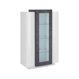 Dmora Vetrina Moderna Con Anta A Vetro, Made In Italy, Con Luce Led Bianca, Credenza Con Ripiani, Vetrinetta Da Soggiorno, Cm 80x38h121, Colore Bianco Lucid