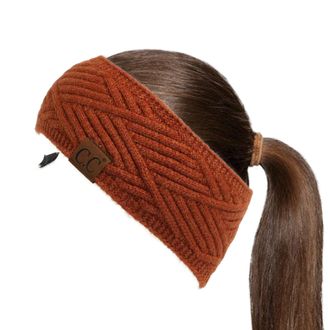 C.C Winter Fuzzy Fleece Lined Thick Knitted Diagonal Stripes Criss-Cross Pattern Headband Headwrap (HW-2060), A Snuggly Soft Yarm - Rust, 1 Count (Pack of