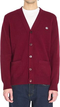 Gucci Maroon V Neck Logo Cardigan