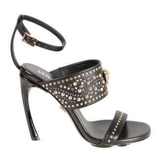 Versace Schoenen, Dames, Zwart, 39 EU, Leer, La Medusa 105 Studded Leather Sandalen
