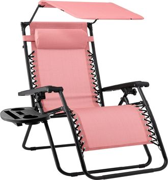 Best Choice Products Folding Zero Gravity Recliner Patio Lounge Chair w/ Canopy Shade, Headrest, Tray