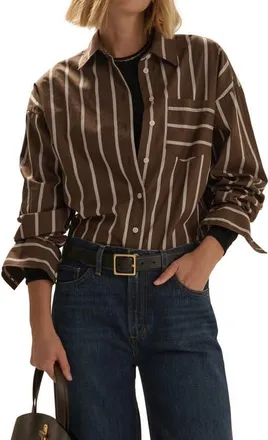 Favorite Daughter The Beau Stripe Cotton Poplin Button-Up Shirt in Ganache/white Stripe at Nordstrom, Size X-Small