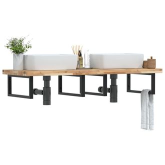 Berkfield Home Basin Shelf Wall Mounted Steel & Solid Wood Acacia in Brown