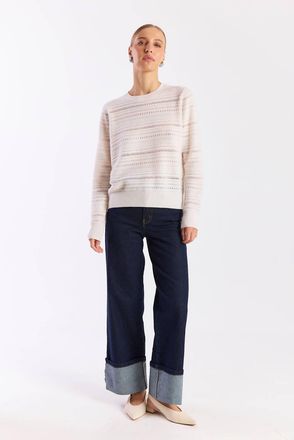 Brodie Textured Taylor Crew Top In Beige