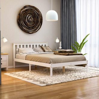 Home Discount Home Discount - Milan 4ft6 Double Solid Pine Wood Bed Frame, Low Foot End, White-&-Pine, 190 x 135 cm