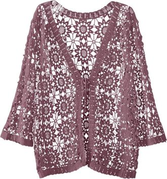 Generic Womens Summer Long Sleeve Cardigans UK Hollow Out Lace Crochet Bolero Cardigans Open Front Lightweight Drop Sunproof Tops Ladies Summer Hollow Cardiga