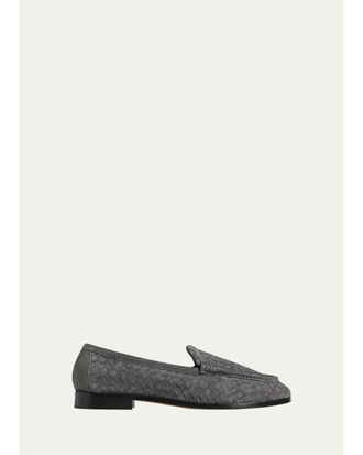 Bottega Veneta Mens Silenzio Intrecciato Suede Moc-Toe Loafers