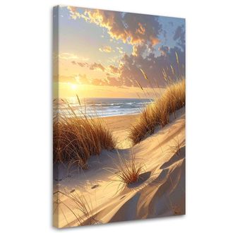 Feeby Cuadro En Lienzo, Playa Y Dunas Al Atardecer Paisaje Marino Tranquilo, 80x120